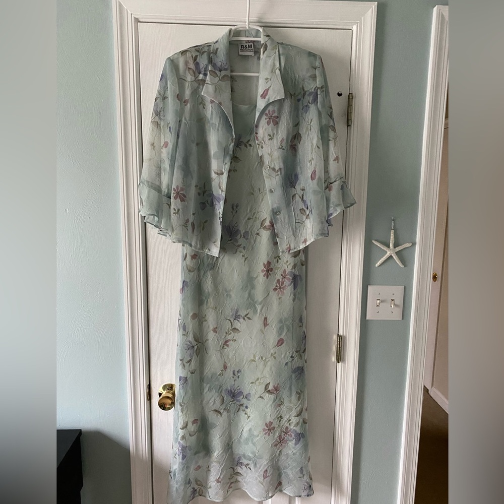 R & M Richards Floral Dress with Sheer Jacket - Pastel Hues